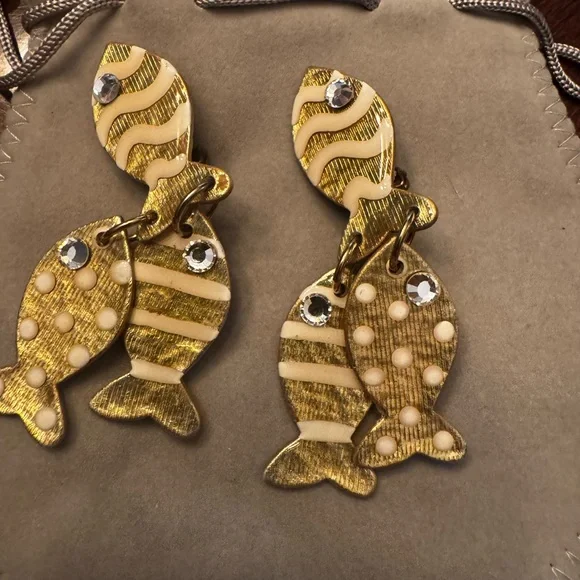 Gold Tone Fish-Shaped Earrings - Picture 5 of 5